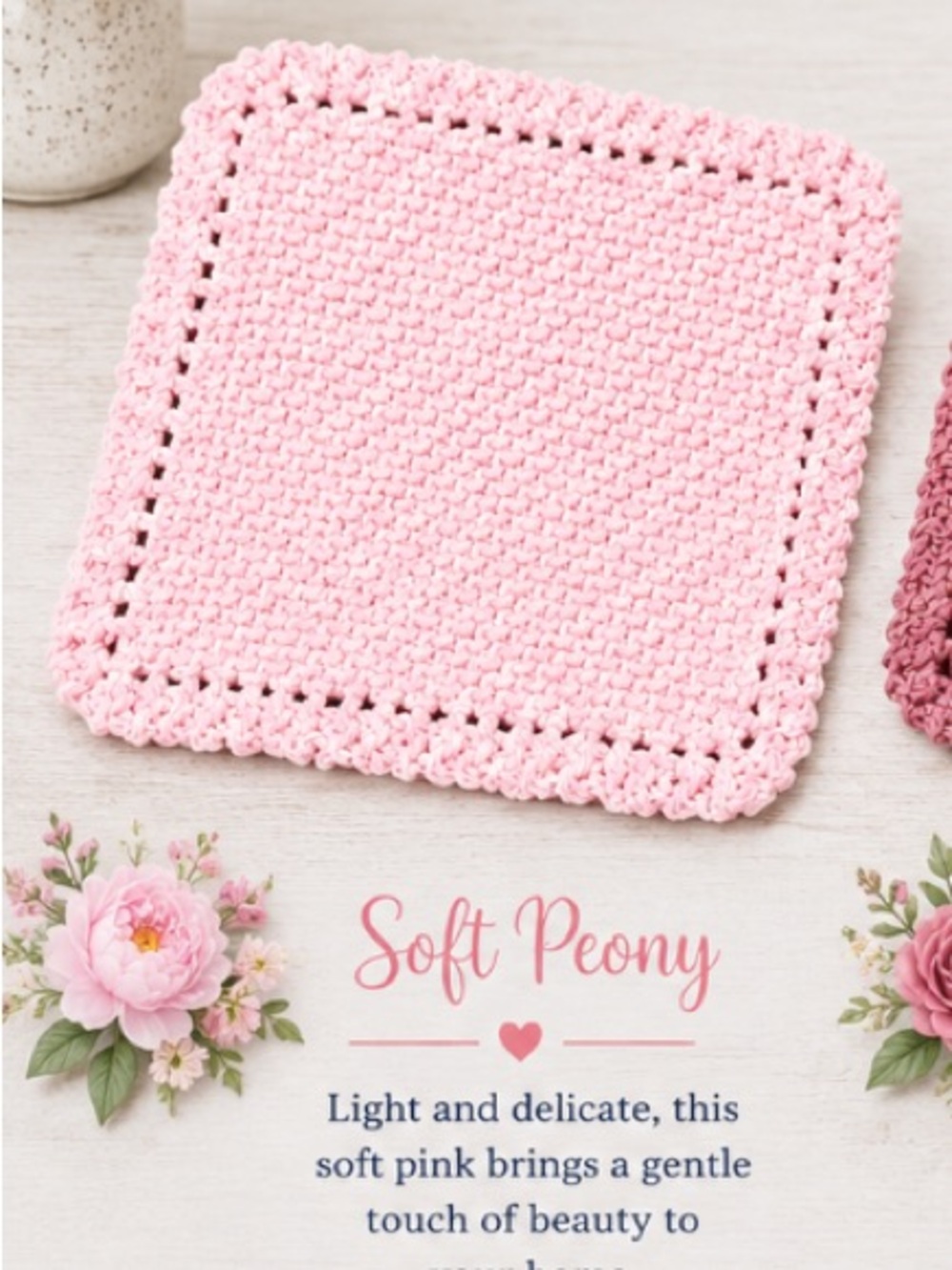 Bundle of 3 Sweet Shirley’s “Soft Peony” Dishcloth